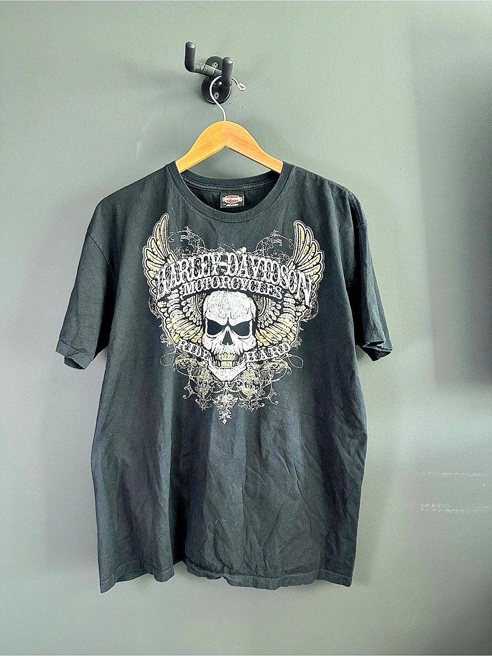Vintage Harley Davidson Graphic Tee Madison WI Skull Ride Hard T Shirt Black XL